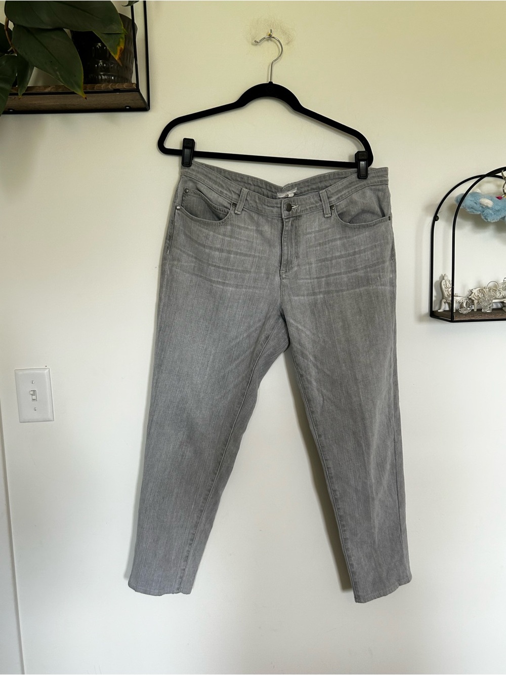 Eileen Fisher Mid Rise Gray Organic‎ Cotton Slim Jeans Size 12